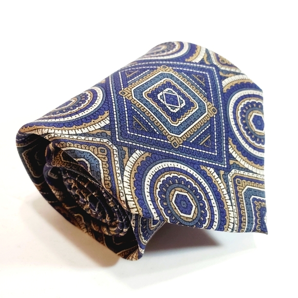 Ted Lapidus Necktie Blue Geometric Pattern  Silk Neck Tie Made in Italy 57x3.5" - Picture 1 of 5